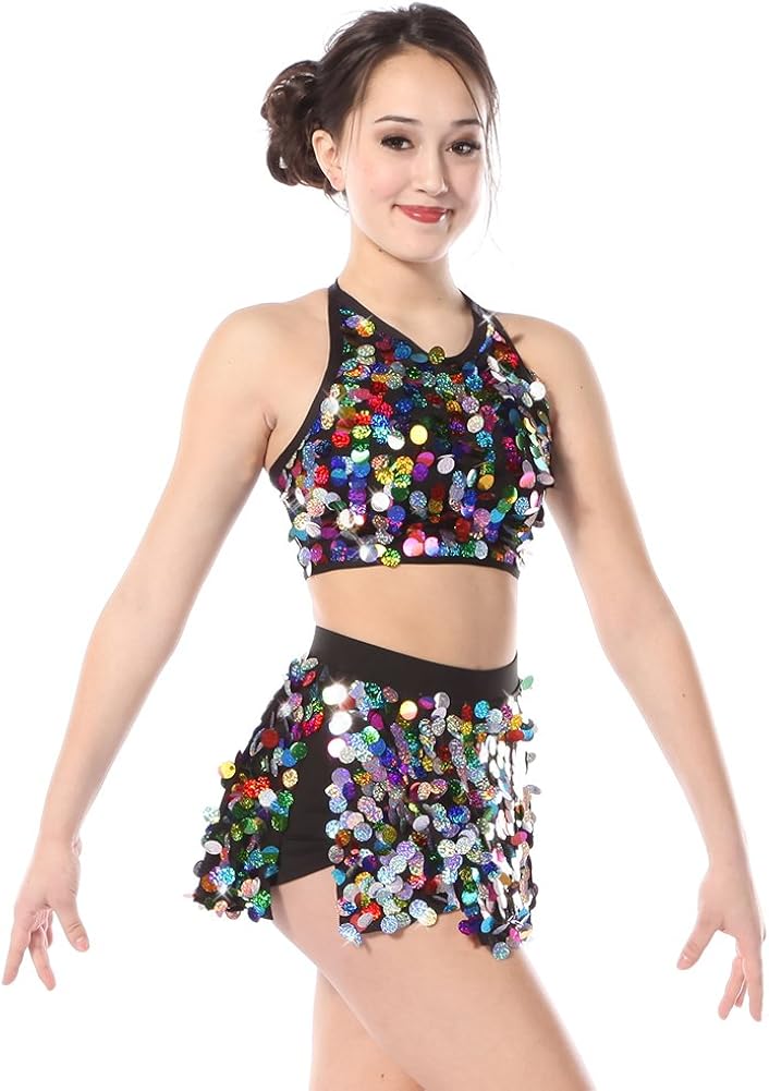 Amazon Body Wrappers Youth Rainbow Sequin Dance Costume Crop Top 