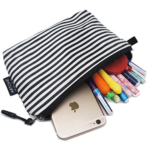 Artone Stripe Pencil Case Stationery Pen Bag Travel Cosmetic Coin Cellphone Pouch Black - Thumbnail 4