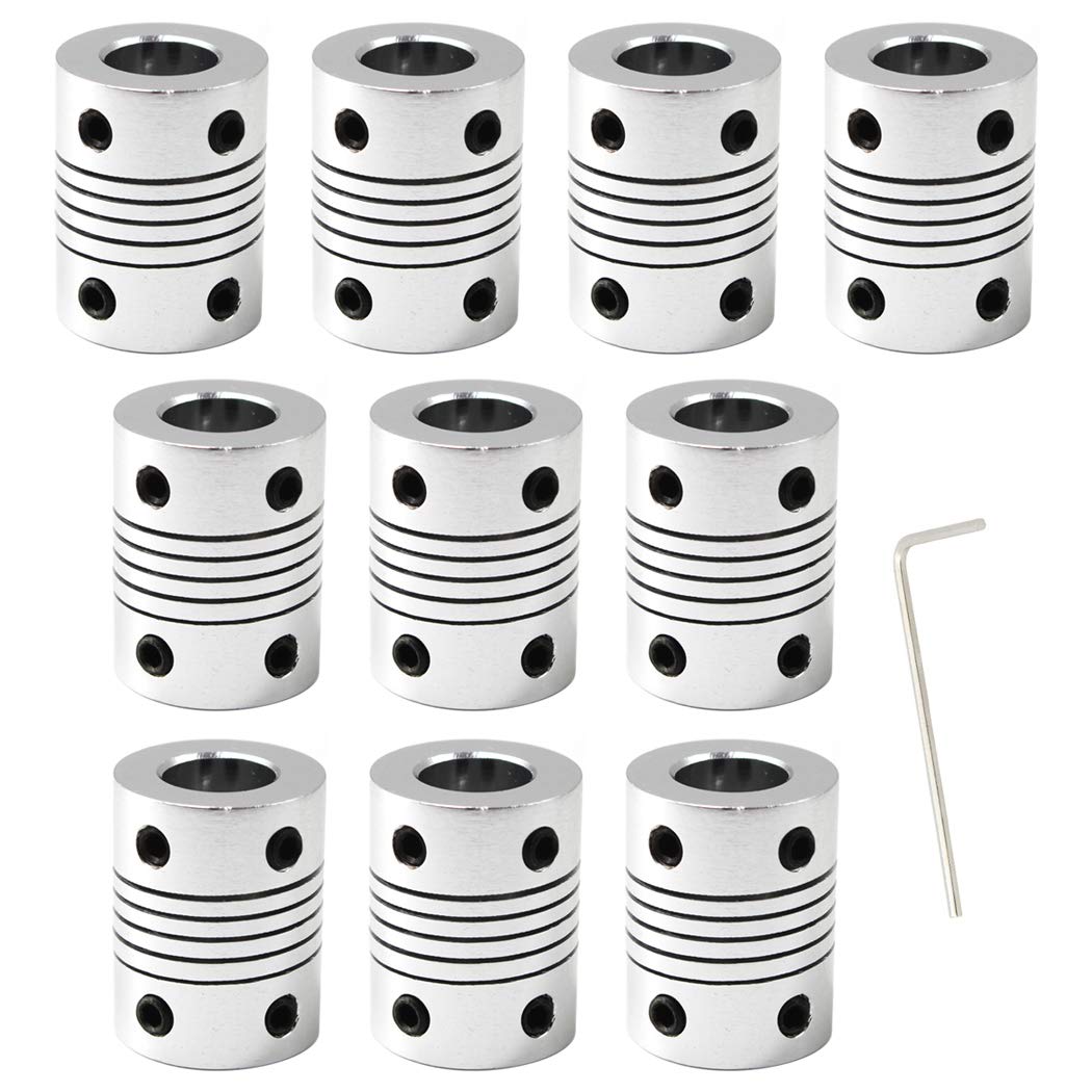 5mm to 8mm Flexible Shaft Coupling 25mm length Aluminium Alloy Flexible Coupling For 3D Printer And CNC Machine Pack Of 10 (Wrench Included)