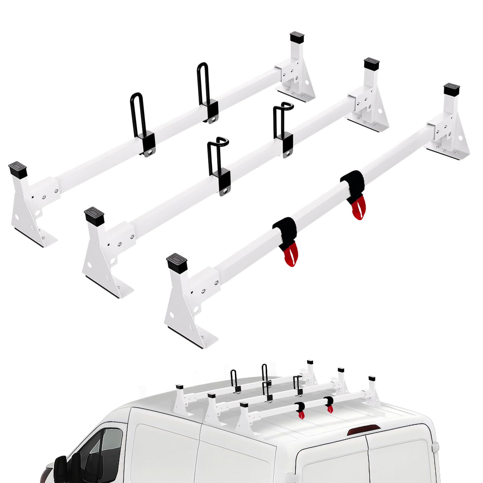 Photo 1 of **reference image**54" Cargo Van Roof Ladder Rack, Heavy Duty Steel Rack with 3 Crossbars, Fit for Ford Transit 2015–2024 Transit 150/250/350 Low/Mid/High Roof Cargo Vans, 820 lbs Load Capacity