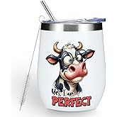 Funny Quotes Wine Tumbler, Cow Print Sarcastic Cow Gifts Double Wall Vacuum Insulated Coffee Mug Wine Glass 12 oz Tumbler with Lid for Women Men Brother Friend Teacher Birthday Appreciation Christmas
