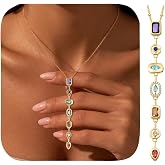 QILMILY 7 Chakra Necklace for Women, 14K Gold Plated Pendant Lariat Y Necklace for Women Hypoallergenic Non Tarnish Gold Trend Jewelry Colorful Long Necklaces Gifts
