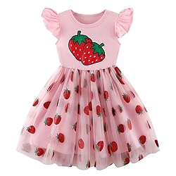 Little Girl Strawberry Tulle Dress Flutter Sleeve