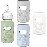 KingKam 4 Pack Silicone Sleeves for Dr. Brown's Glass Baby Bottles, Anti Breakage Baby Bottle Sleeves Holder, Compatible with Dr. Brown's Anti-Colic Options+ Narrow Glass Baby Bottles, 4 oz/120 mL