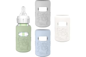 KingKam 4 Pack Silicone Sleeves for Dr. Brown's Glass Baby Bottles, Anti Breakage Baby Bottle Sleeves Holder, Compatible with Dr. Brown's Newborn Narrow Glass Baby Bottles 4oz