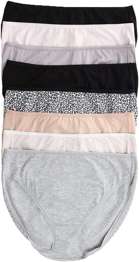 Feline Lingerie Full Coverage Hi-Cut Cotton Stretch Bikini Panty- 8 Pack. Size: Medium.