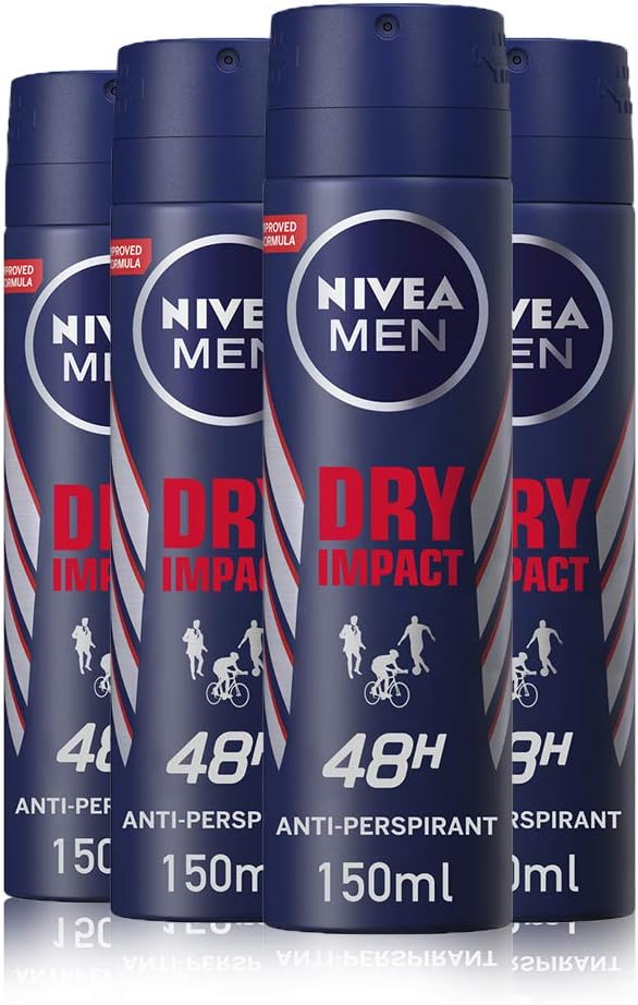 NIVEA MEN Dry Impact Anti-Perspirant Deodorant Spray Pack of 4 150ml
