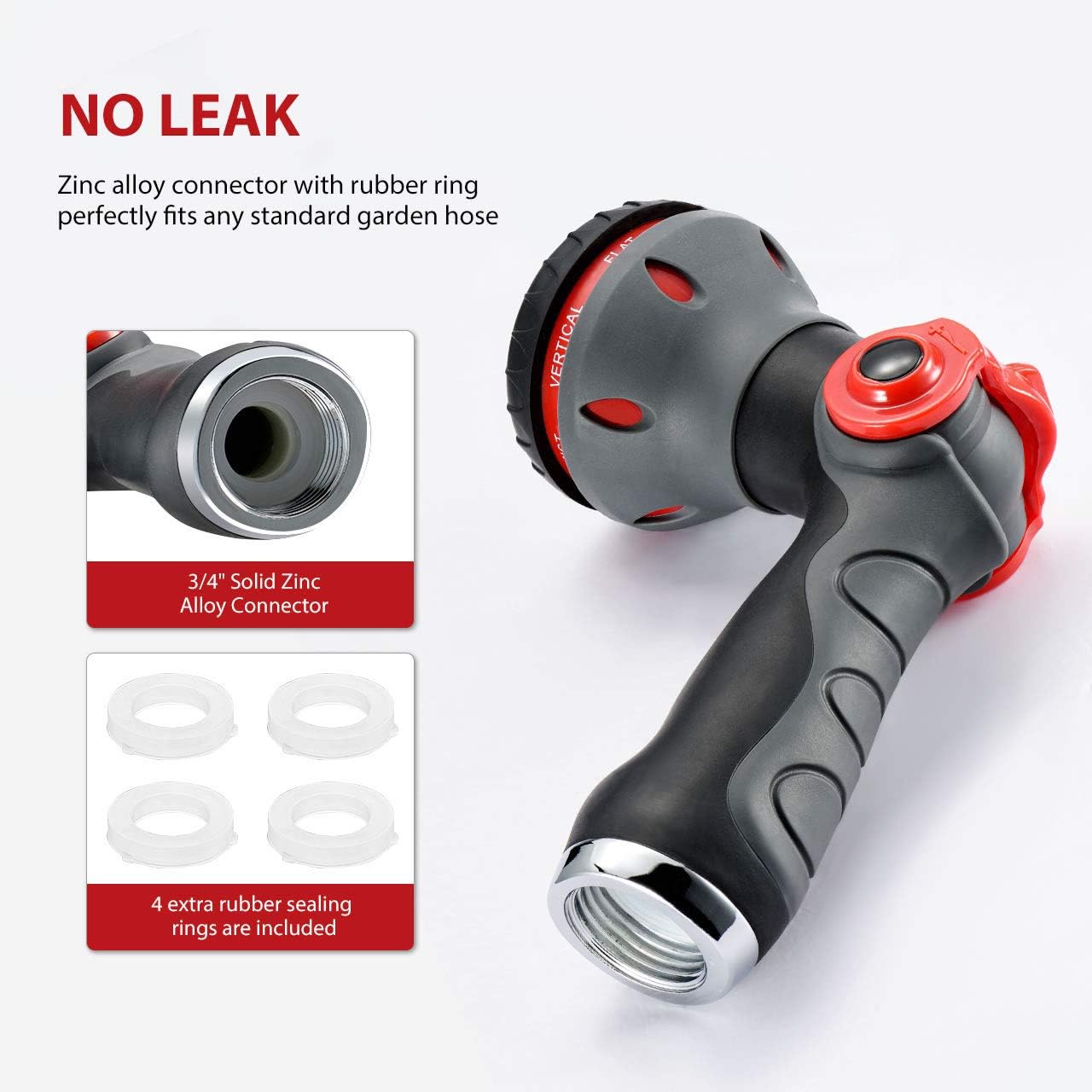 Homitt Garden Hose Nozzle One-Piece, 8 Spray Patterns Hose Nozzle, Easy Thumb Up Control Open and Adjust Plenty Water, High Pressure Water Hose Nozzle for Garden, Pet, Plant, 4PCS Washers, 175 psi : Garden & Outdoor