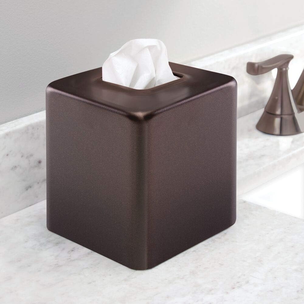 mDesign Modern Square Metal Paper Facial Tissue Box Cover Holder for Bathroom Vanity Countertops, Bedroom Dressers, Night Stands, Desks and Tables - Rose Gold: Home & Kitchen