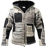 Shopoholic Fashion Patchwork Hooded Fleece Jacket, Double Knitted Wool Full Zip Hoodie Sweater for Men