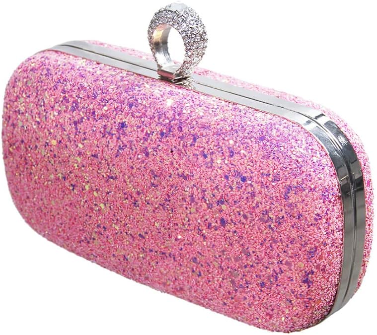 Glitter Evening Handbag, Sparkling Party Clutch, Bling Wedding Purse with Ring Crystal