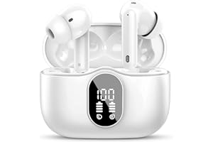 BTOOTOS Wireless Earbuds Bluetooth 5.4 Headphones Bass Stereo Ear Buds with Noise Cancelling Mic LED Display in Ear Earphones IP7 Waterproof 36H Playtime for Laptop Pad Phones Sports Workout White