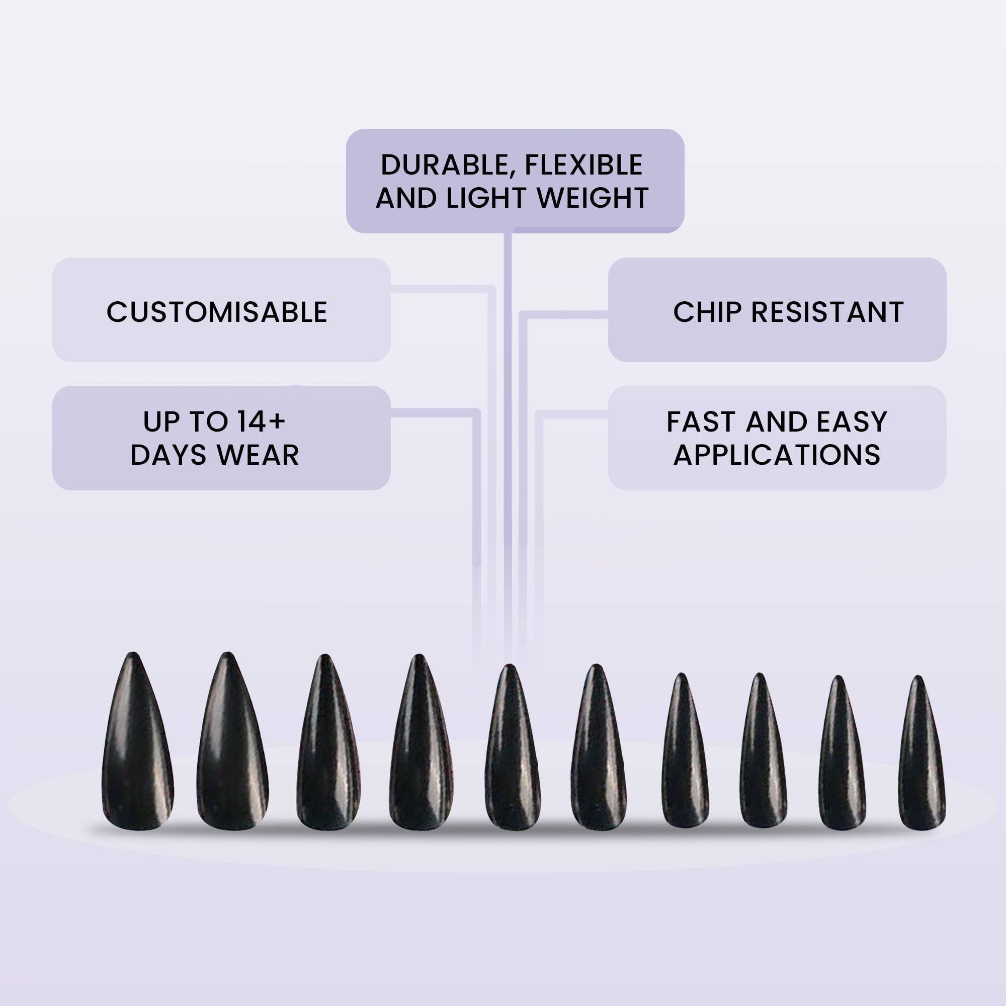 Allkem Press On Nails - Black Red Bottoms Glossy Extra Long Sculpted Stiletto 2 Set Bundle | 10 sizes - 20 pcs Nail kit with Glue - Image 2