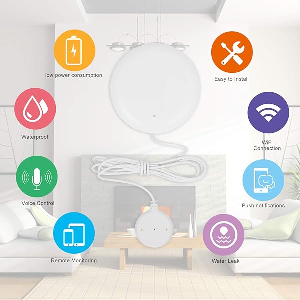 OWSOO WiFi Wasserlecksensor Wasserlecksuchgert Alarm Wasserstand berlaufalarm Tuya Smart Life App Fernbedienung Kompatibel mit Alexa Google Home IFTTT fr die Sicherheit zu Hause