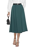 Casly Lamiit High Waisted Midi Skirts for Women Dressy Casual Flare Pleated A Line Elastic Waistband Skirt Trendy Work Clothes Dark Green XL