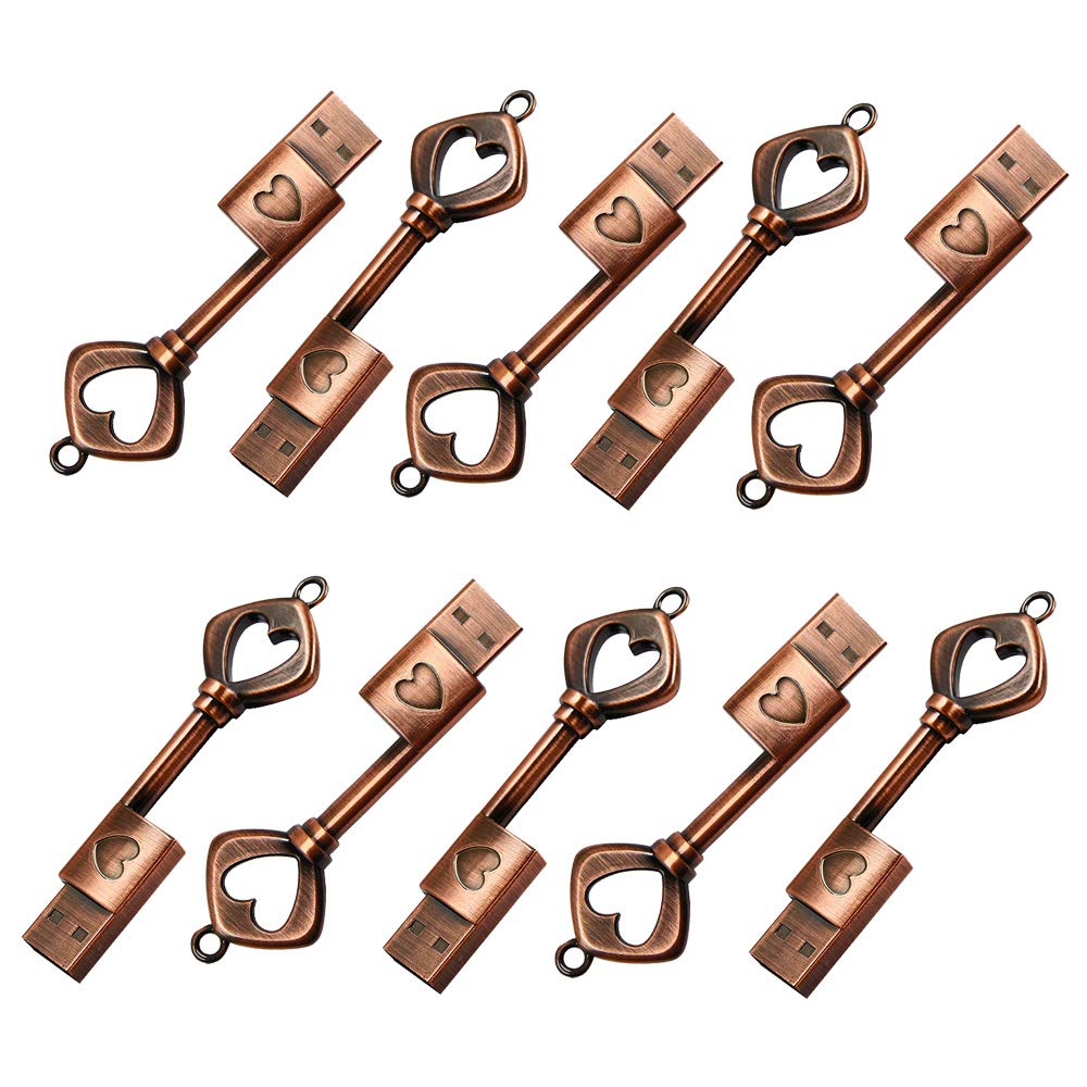 A Plus+ USB Memory Stick 16GB Wedding USB Stick Metal Heart USB Pendrive Key Shaped (Pack of 10)