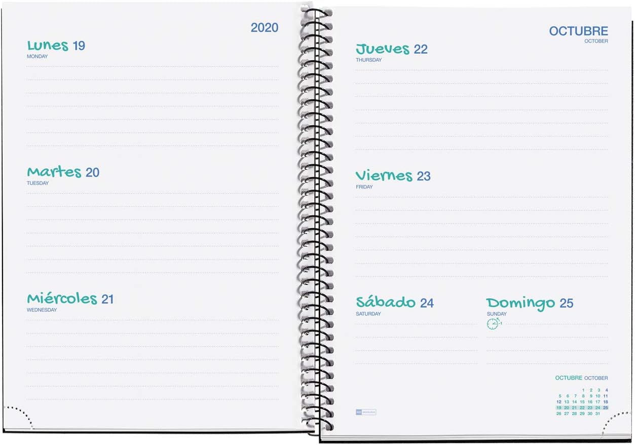 Rigid School Diary Plus Spiral 155x213 mm Week View 2020 Numbers Miquelrius Aquamarine Catalan, Catalán - Image 3