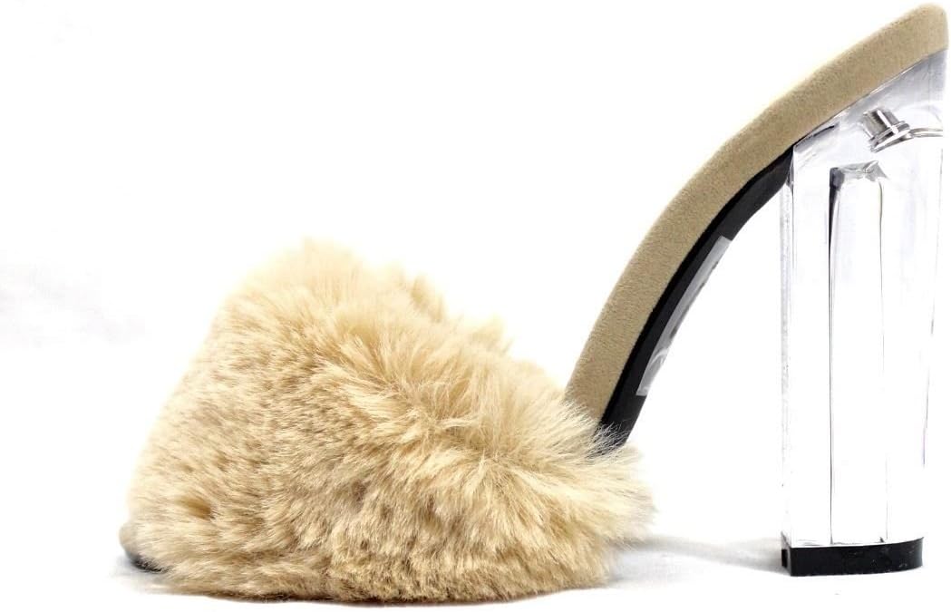 CherryMad Shoe Republic Madly LA Fluffy Fur Lucite Chunky Dress Heel