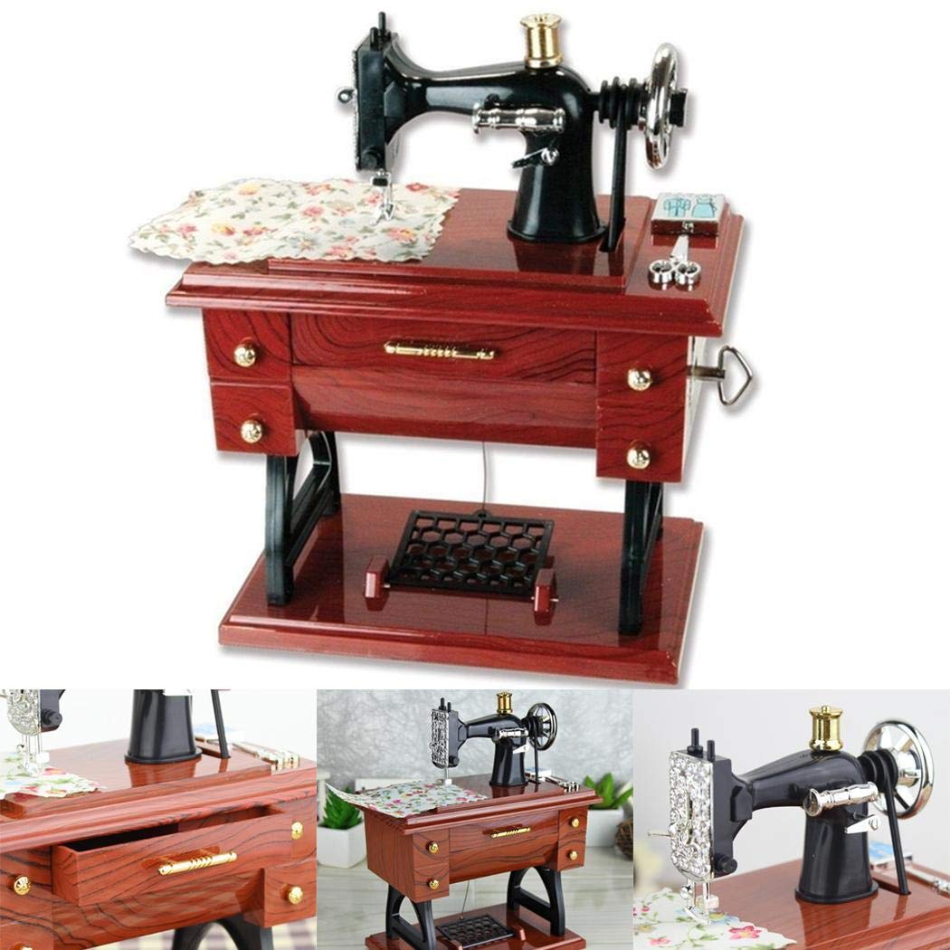 fnemo Vintage Mini Sewing Machine Model Music Box Musical Toy Musical Boxes & Figurines