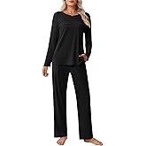 Ekouaer Womens Pajama Sets Pleated Tops with Long Pants Lounge Set Long Sleeve Fall Sleepwear Ladies Pjs S-XXL