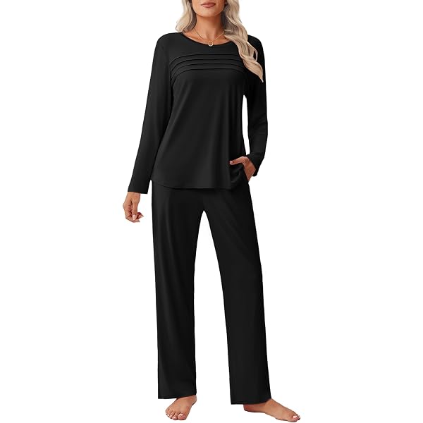 LUBOT Women's Pajama Set – Button-Down Shirt & Pants | Viscose Blend | XL Black Lounge Wear - View #11