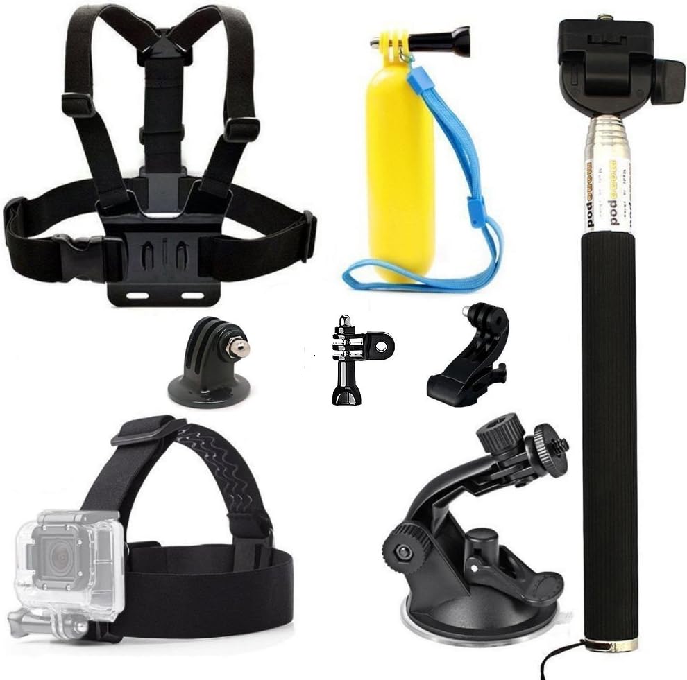 Legazone 6 All-in-1 Combo Accessories Kit for Gopro Legazone Sports Camera - Head Strap Chest Belt Handle Monopod Folating Mount & Auto Suction Cup