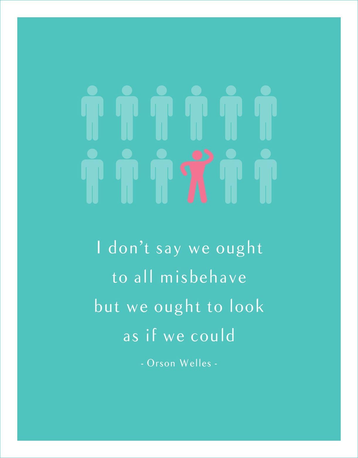 Oscar Wilde Funny Quote Canvas Poster - "I Don't Say We Ought to All Misbehave but We Ought to Look as if We Could" 16 x 11 inches Wall Decor in Blue, Red (Office, Home, Kids Decor)