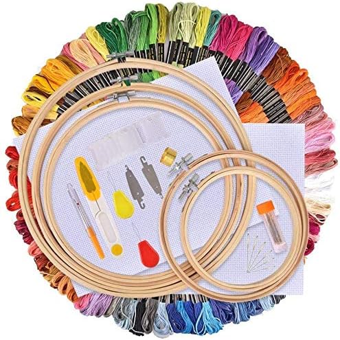 Skeins Embroidery Floss Set, 100 Colors Embroidery Thread Cross Stitch Thread, Friendship Bracelet String Starter Kit for with Organization Box Bamboo Embroidery Hoop