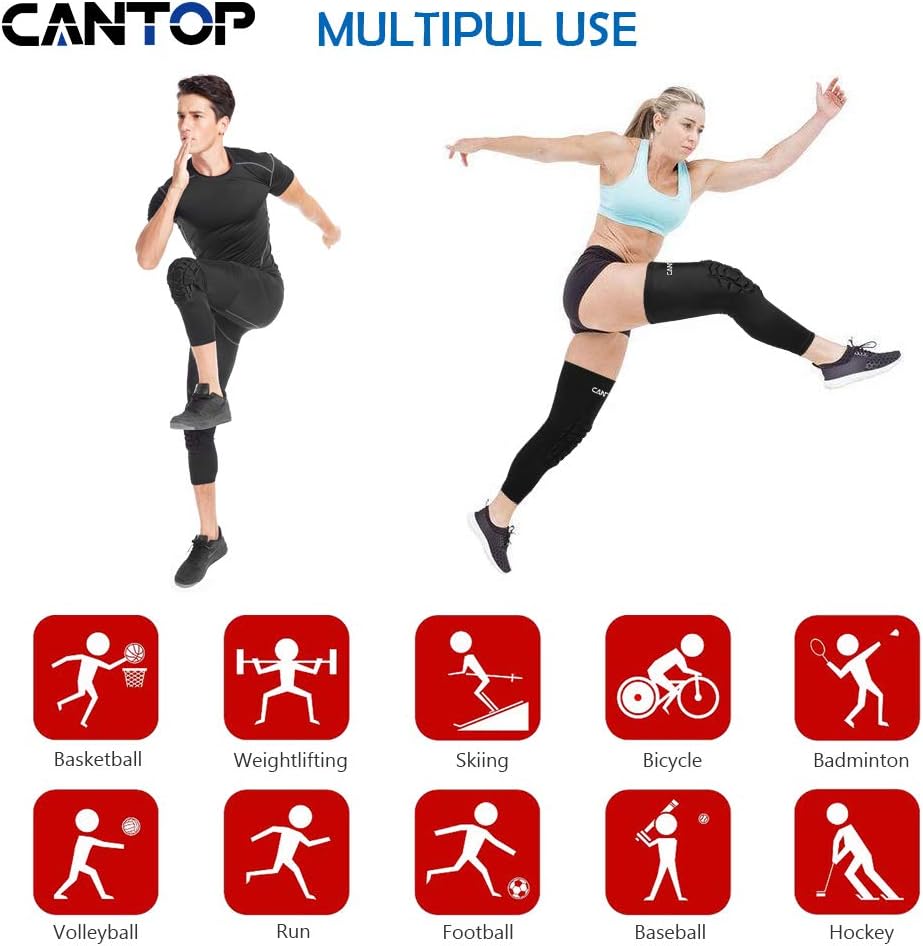 Cantop Compression Knee Pads Leg Sleeve Support Protector Sprots Brace for Volleyball Basketball Football, Sold as Pair : Sports & Outdoors