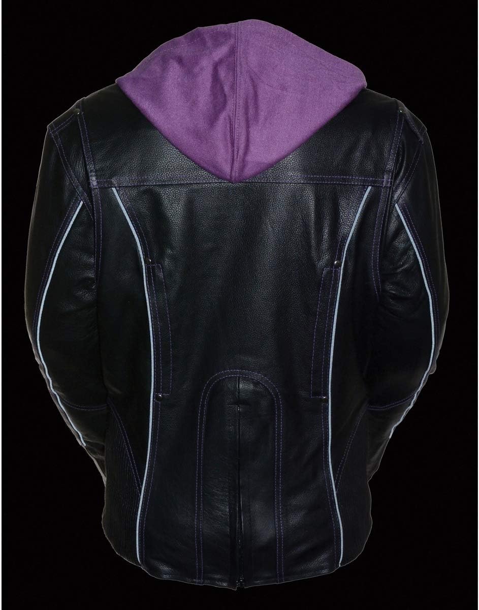 Milwaukee Leather ML2067 Women's 3/4 Black and Purple Leather Hoodie Jacket with Reflective Tribal Design - 4X-Large: Automotive