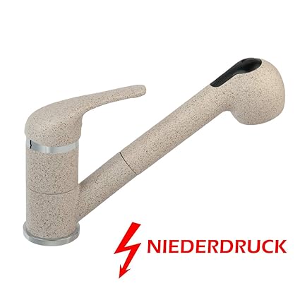 Beige ausziehbare Niederdruckarmatur Küchenarmatur Spültischarmatur mit Geschirrbrause in Granitoptik für Boiler/Untertischge