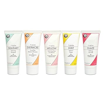 Fix My Curls Travel Kit, With Evermore, Squeaky CleansinG Shampoo, Mellow Deep Conditioner, Glaze Hair Gel And Stay Leave In Cream, 50g Each
