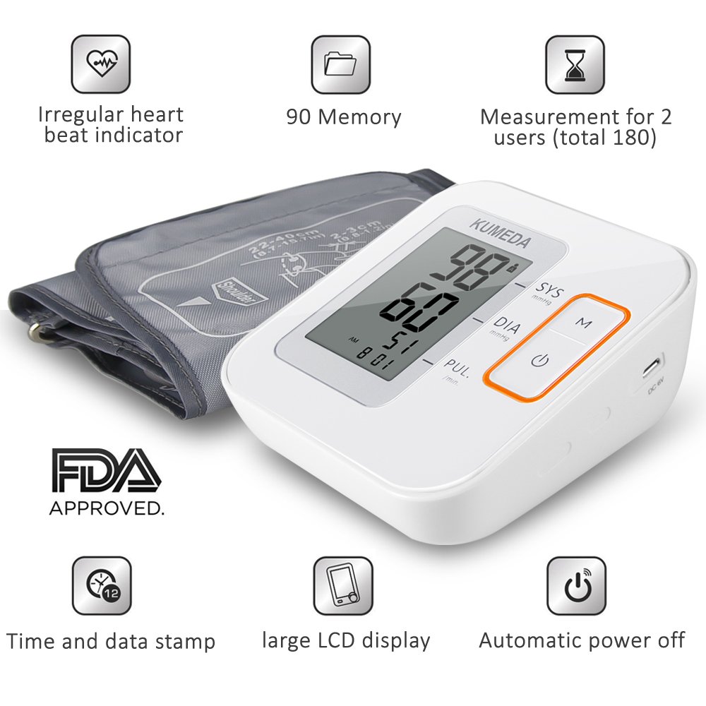 Blood Pressure Monitor,KUMEDA FDA Approved Accurate Automatic Digital Upper Arm Style Blood Monitor with Gray Cuff(Fits 8.7\