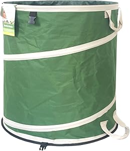46 Gallon Collapsible Pop-Up Lawn Leaf Bag (22x28 inches) Hardshell Bottom with Drawstring Cover and 4 Handle Reusable for Garden Bag, Yard Waste Bag, Waste Bin, Laundry Clutter Bag, Camping Trash Bag