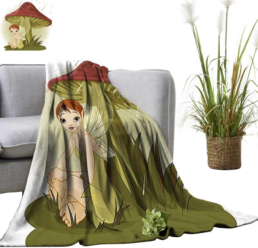 YOYI Bed Blanket in Rain Under Mush Rainy Wings Water Drops Greenery Comfortable Home Decor 60"x63"
