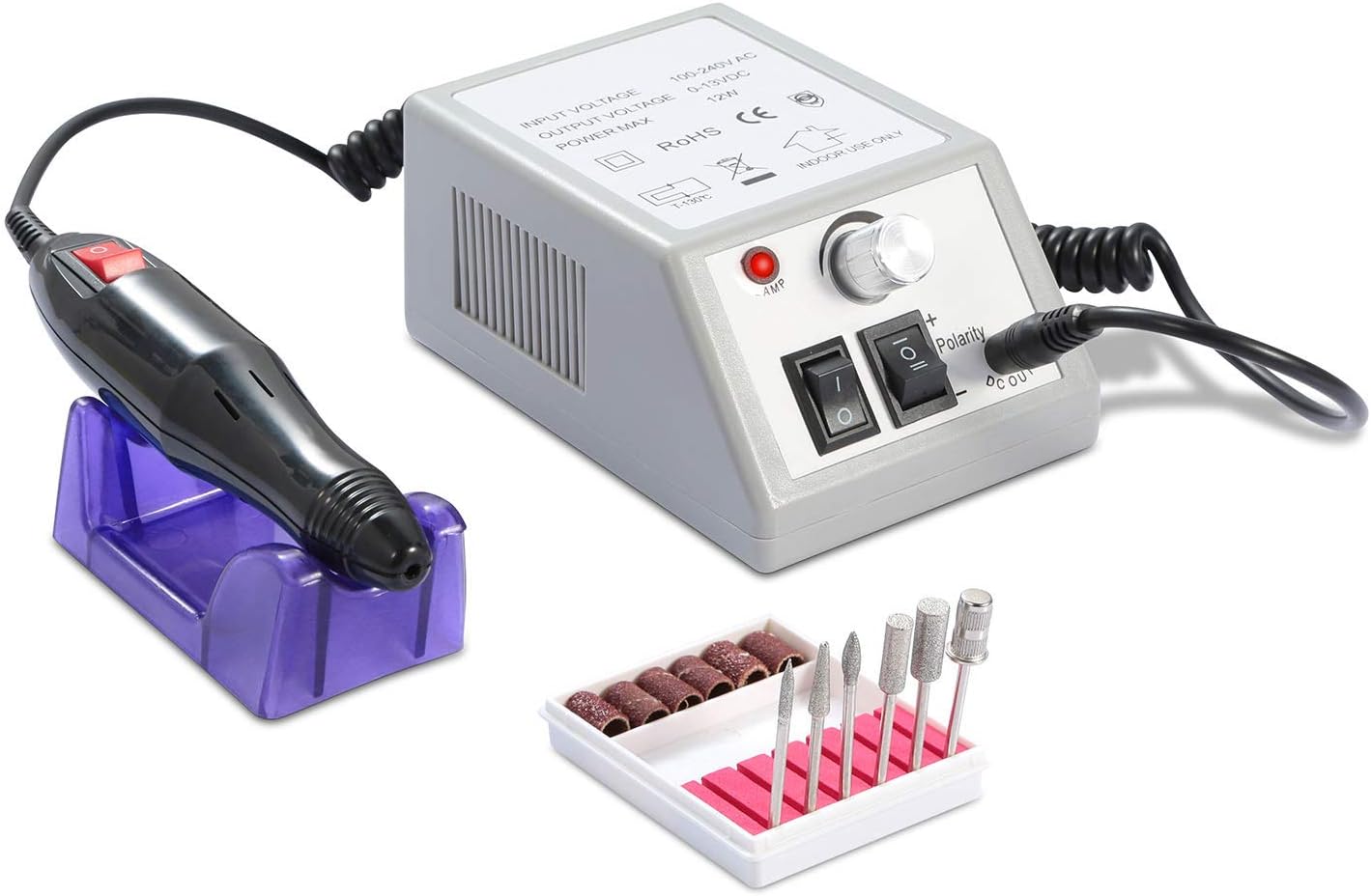 Nail Drill Machine, Moclever Professional Acrylic Electric Nail Drill Set 20000RPM Electric Handpiece w/6 Bits Cuticle Grinder Manicure Pedicure Polishing File Kit US UK Plug for Home Salon