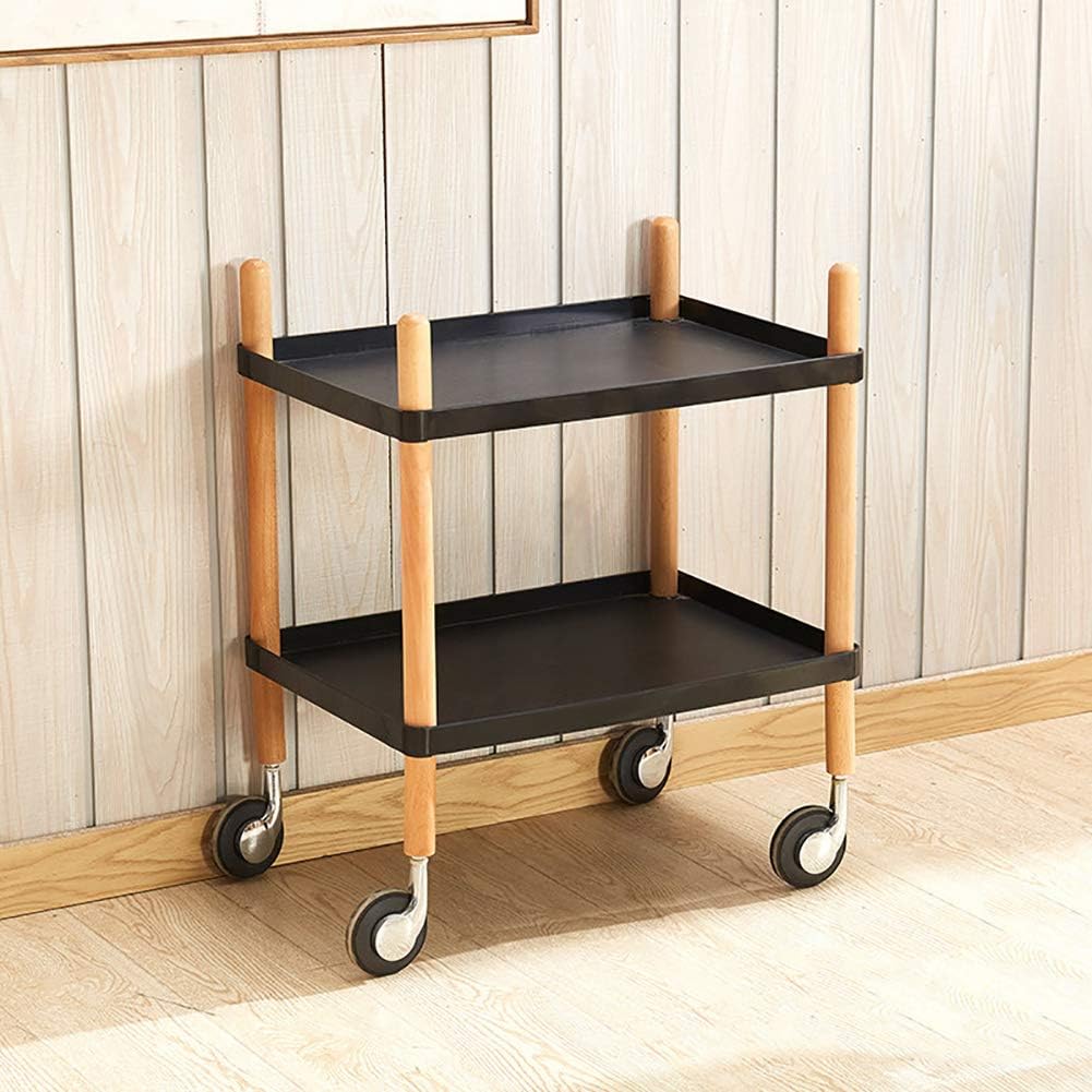 Admir Rolling Bar Cart Modern,Wood Plastic Storage Shelf Organizer Small Serving Cart On Wheels Home Kids Kitchen Island Black