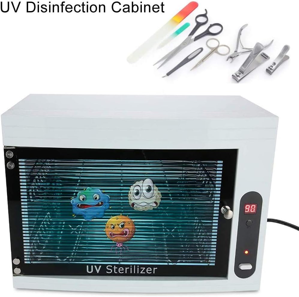 QGPWHLS Electric UV Tool Towel Sterilizer Cabinet Adjustable Timer Removable Double Racks 8L For Spa Salon Massage Commercial Family