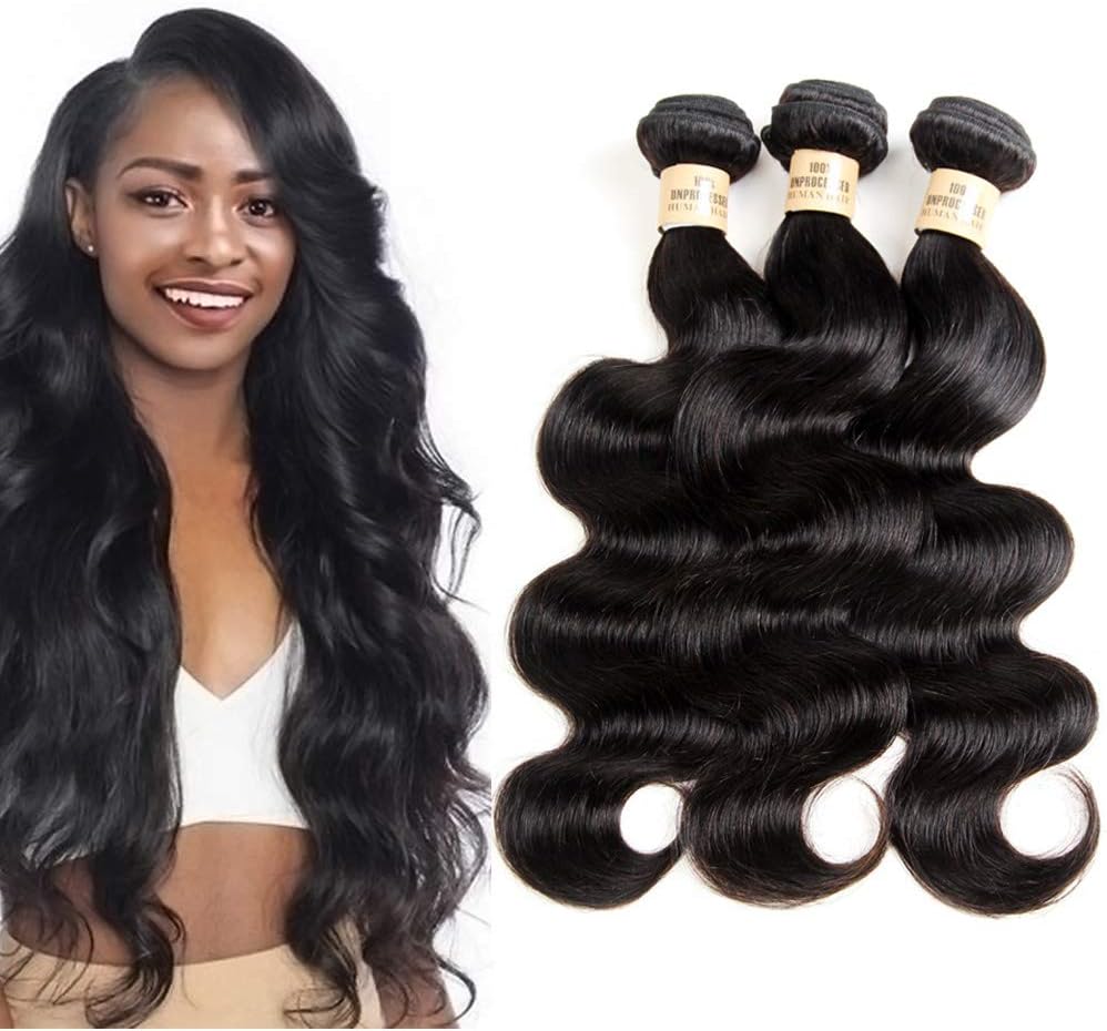 Buy 3 Bundles deal Brazilian Human Hair Body Wave Hair Bundles Cheap  Brazilian Wavy Hair Weave 100 Human Virgin Hair Extensions 8A Grade Natural  Black Color (10 12 14) inch Online at