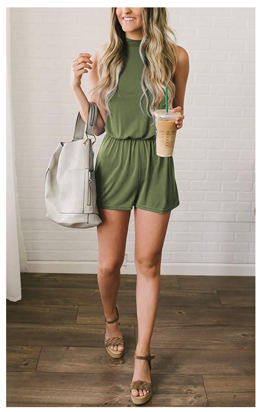 Annystore Women\'s Sexy Rompers - Summer Halter Neck Elastic Waist Sleeveless Jumpsuit Rompers Green M