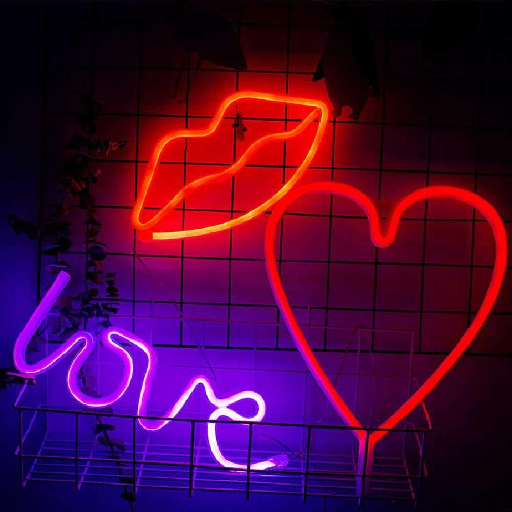 FENGZE Led Night Light Battery USB Charging Love Decorative Letters Holiday Flamingo Led Cactus Cloud Lamp Home China/Pink Lips Ships