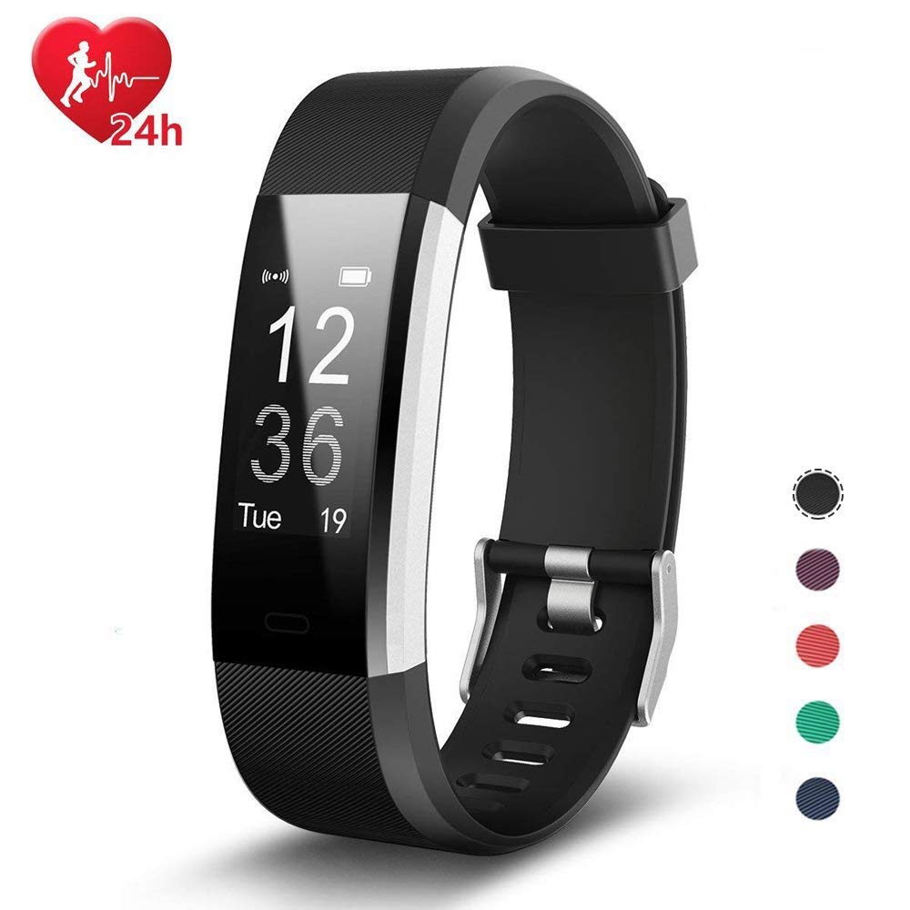EFOSHM Fitness Tracker Pulsera Inteligente Correa Deportiva con Podómetro de Actividades Pulsómetro, Monitor de Ritmo Cardíaco Caloria, Reloj Ip67 Impermeabilidad Bluetooth, Compatible con iPhone móviles Android (Negro)