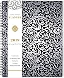 Planner 2019 - Weekly & Monthly Planner with 12 Monthly Tabs, January 2019 - December 2019, Twin-Wire Binding, 8.5" x 10", Black Flowers