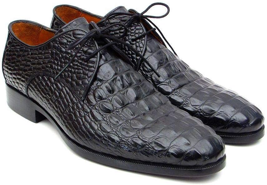 Paul Parkman Men's Black Crocodile Embossed Calfskin Derby Shoes (ID#1438BLK)