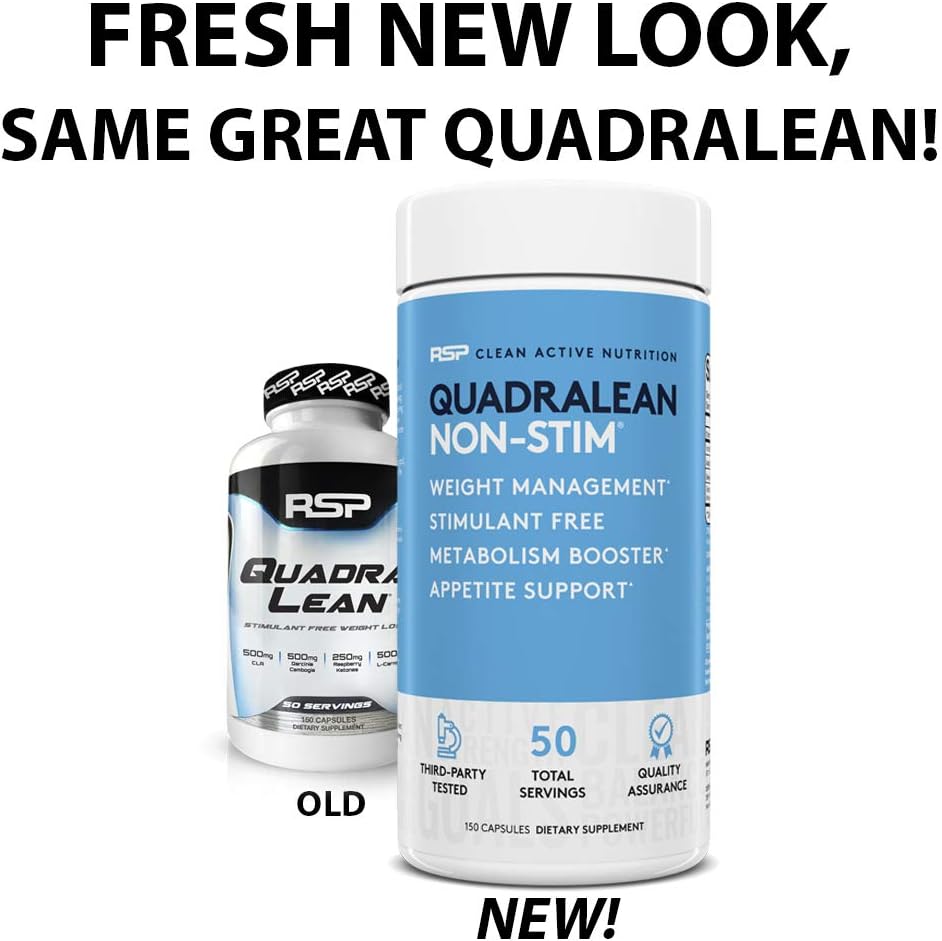 RSP Nutrition QuadraLean - Stimulant Free Weight Management, Metabolism Booster, Energy & Appetite Support - CLA, L-Carnitine, Green Tea Extract, Non-Stim Formula, 50 Serv (Packaging May Vary): Health & Personal Care