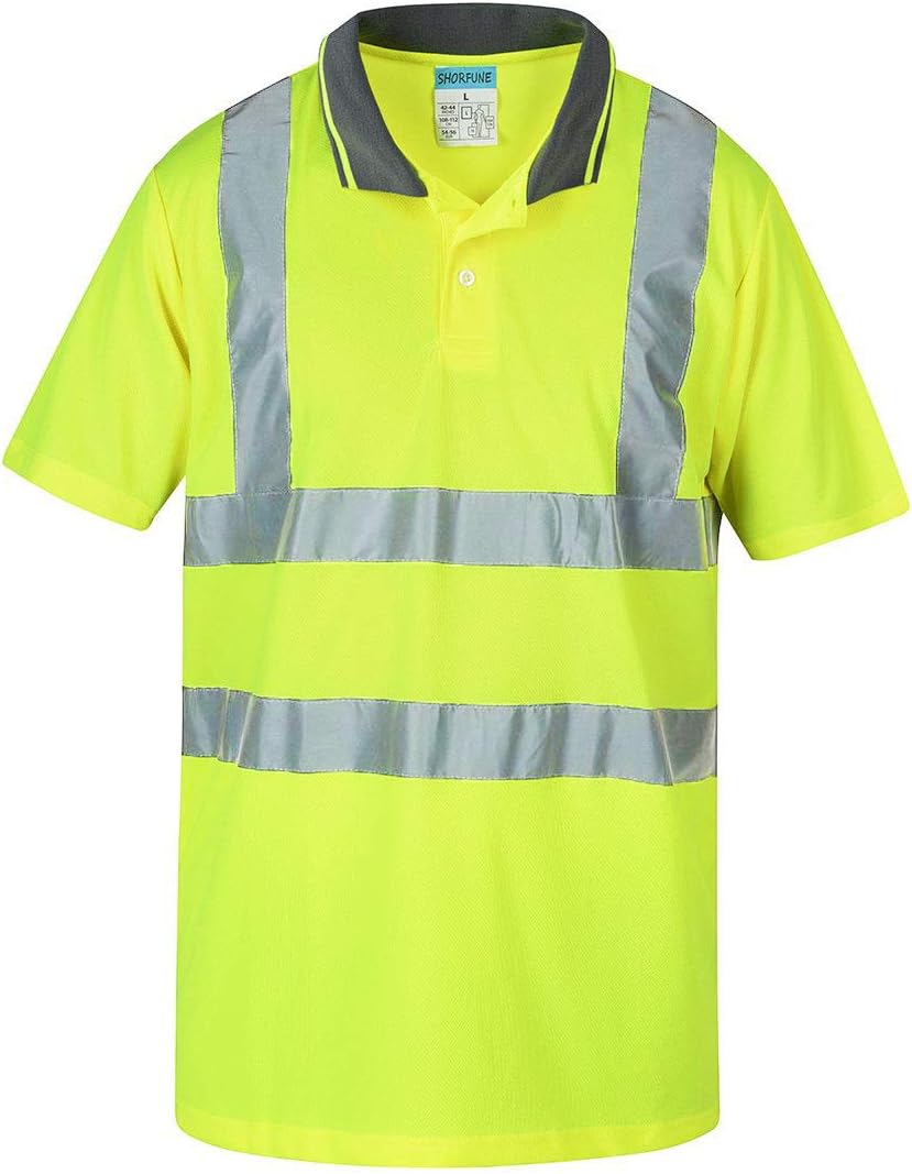 SHORFUNE High Visibility Polo Shirt with Reflective Strips, Yellow, ANSI/ISEA Standards, XXL