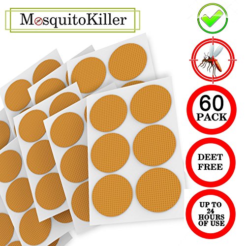 Mosquito Patch 3cm Resealable, 60-Count Pack, Non-Toxic, 24-Hour Protection, Apply to Skin and Clothes, Adult, Kid with Natural Ingredients