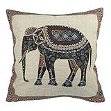 Luxbon Cotton Linen Sofa Chair Seat Throw Pillow Case Cushion Cover Decorative Insert Not Included - Tapestry Jacquard Retro Indian Elephant