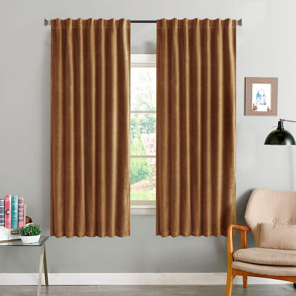 Amazon Com Velvet Curtains 63 Inches Long Gold Brown Living Room