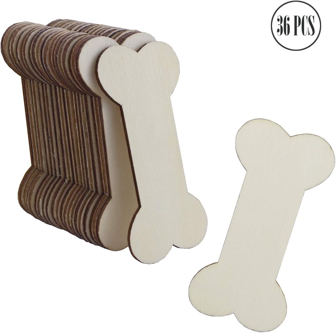 BcPowr 36PCS Plain Unfinished Wood Dog Bone, Wood Dog Bone Cutouts Dog Bone Shaped Wood for Crafts Wooden DIY Projects, Gift Tags, Home Decoration, Ready to Paint Or Decorate (4.3 x 2.1 x 0.1 inches)